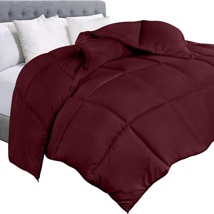 Comforter Duvet Insert - Quilted Comforter with Corner Tabs - Box Stitched down Alternative Comforter (King, Burgundy/Red)