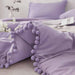 Lavender Comforter Set Queen Size, 3 Piece Boho Pom Fringe Bed Set, All Season Farmhouse Microfiber down Alternative Bedding Comforter with 2 Pillow Shams, Solid Light Purple