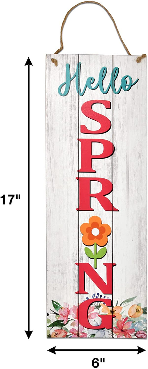 Spring Easter Welcome Sign Set of 2 for Front Door Wall Signs Hanging Wood Double Sided Spring and Happy Easter Farmhouse Indoor Outdoor Rustic Decoration Porch & Yard Party Supplies Decor 17"X 6"
