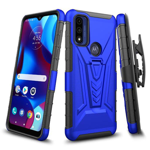 GW USA Case for Motorola Moto G Pure Case with Tempered Glass Screen Protector Hybrid Cover with Kickstand Phone Belt Clip Holster - Blue