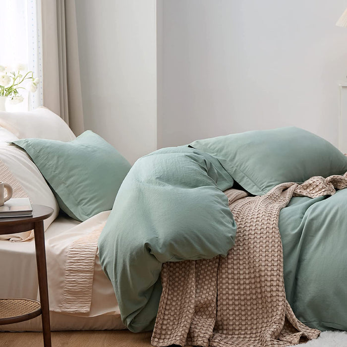 Bedsure Sage Green Duvet Cover Queen Size - Soft Prewashed Queen Duvet Cover Set, 3 Pieces, 1 Duvet Cover 90X90 Inches with Zipper Closure and 2 Pillow Shams