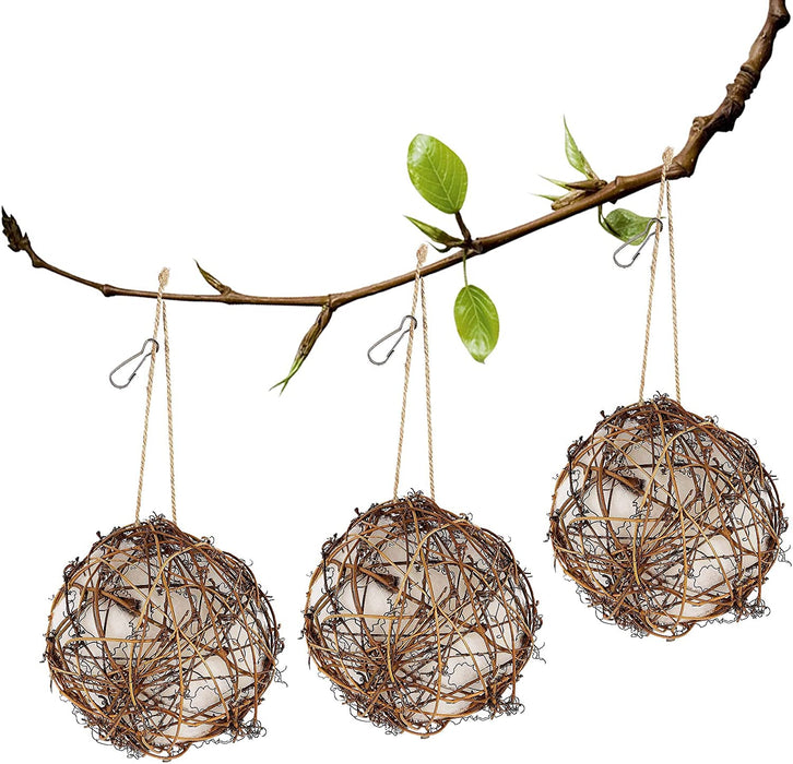 Set of 3 Globe Hummingbird Nesters, Full of Bird Nesting Materials, Design for Bird Lovers, Idea Bird Gifts in Outdoor Indoor Patio Garden