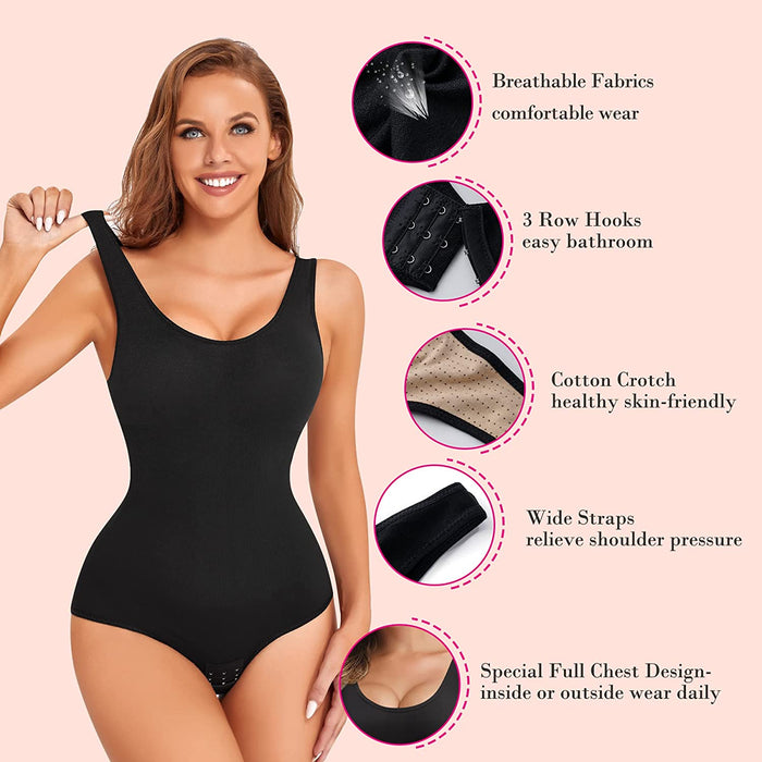 Nebility Women Waist Trainer Bodysuit Slim Full Body Shapewear Seamless round Neck Jumpsuits Tummy Control Tops