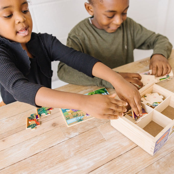 Dinosaurs 4-In-1 Wooden Jigsaw Puzzles in a Storage Box (48 Pcs) | Fsc-Certified Materials
