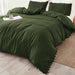 Comforter Set Queen Size Pom, 3 Piece Boho Bed Set, All Season Farmhouse Microfiber down Alternative Bedding Comforter with 2 Pillow Shams, Solid Olive Green Pompom