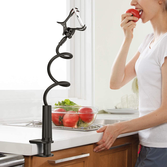 Gooseneck Cell Phone Holder Bed, Lazy Bracket, Universal Mobile Phone Clip Stand, Flexible Long Arm Rotating Mount for for Bed, Office, Kitchen, Iphone, Pad, Watching Movies