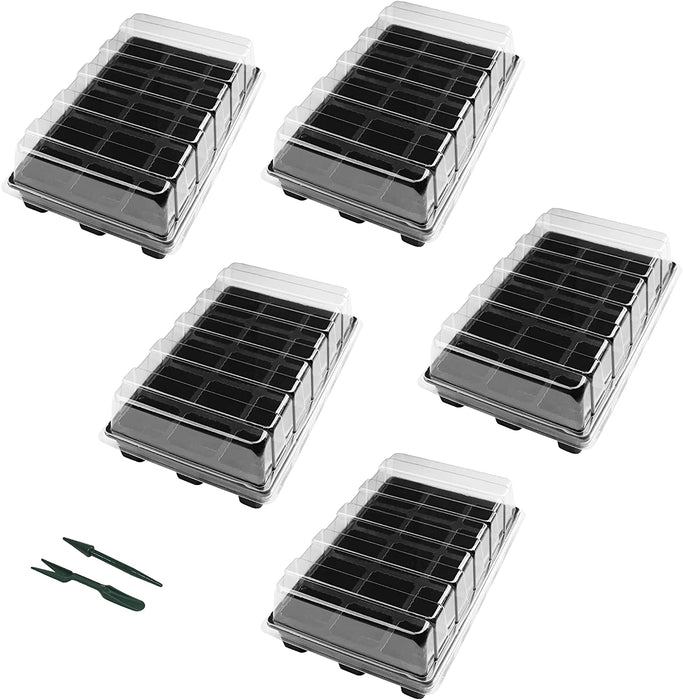 Gardzen 5-Set Garden Propagator Set, Seed Tray Kits with 200-Cell, Seed Starter Tray with Dome and Base 15" X 9" (40-Cell per Tray)