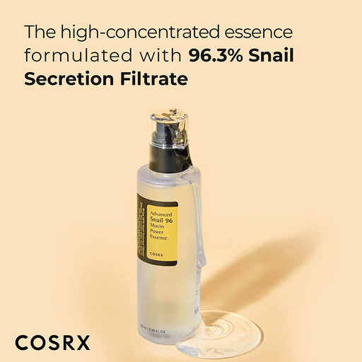 COSRX Snail Mucin 96% Power Repairing Essence 3.38 Fl.Oz, 100Ml, Hydrating Serum for Face with Snail Secretion Filtrate for Dark Spots and Fine Lines, Not Tested on Animals, No Parabens, No Sulfates, No Phthalates, Korean Skincare