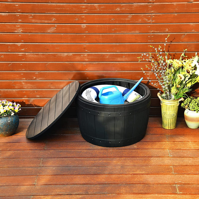33 Gallon round Deck Box, Outdoor Storage Box for Patio Furniture,Patio Table for Cushion, Pool Accessories, Outdoor Toys, Waterproof Resin & Easy Assembly & Lightweight, Black