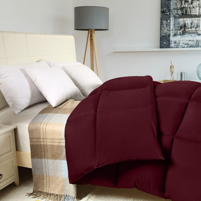 Comforter Duvet Insert - Quilted Comforter with Corner Tabs - Box Stitched down Alternative Comforter (Queen, Burgundy/Red)