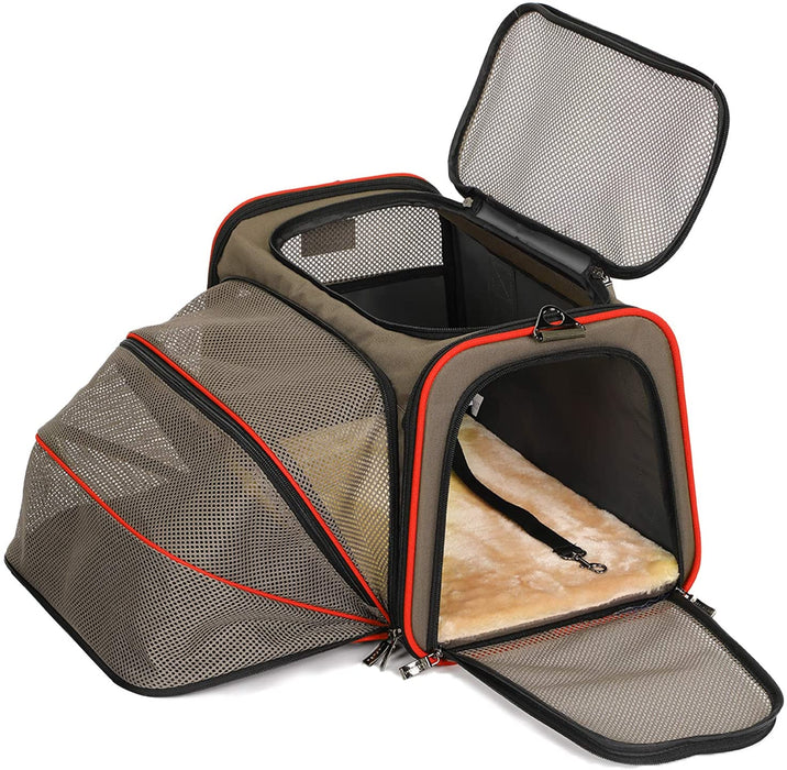 Expandable Cat Carrier Dog Carriers,Airline Approved Soft-Sided Portable Pet Travel Washable Carrier for Kittens,Puppies,Removable Soft Plush Mat and Pockets,Locking Safety Zippers