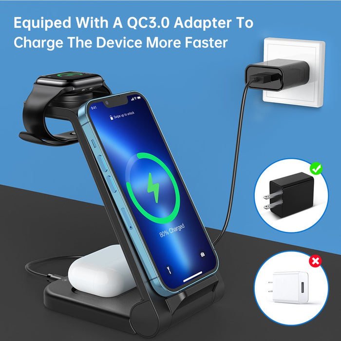 Fast Wireless Charger Station, 23W Qi Certified Wireless Charging Stand for Iphone 14/13/13 Pro/ 12/12 Pro/11/Xs Max/Xr/X/Galaxy S21 S20 S10, Airpods 3/2/Pro, Iwatch Series