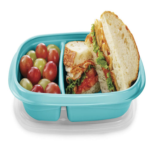 Rubbermaid Takealongs on the Go Food Storage and Meal Prep Containers, 3.7 Cup Divided Rectangle, 3-Pack, Teal Splash