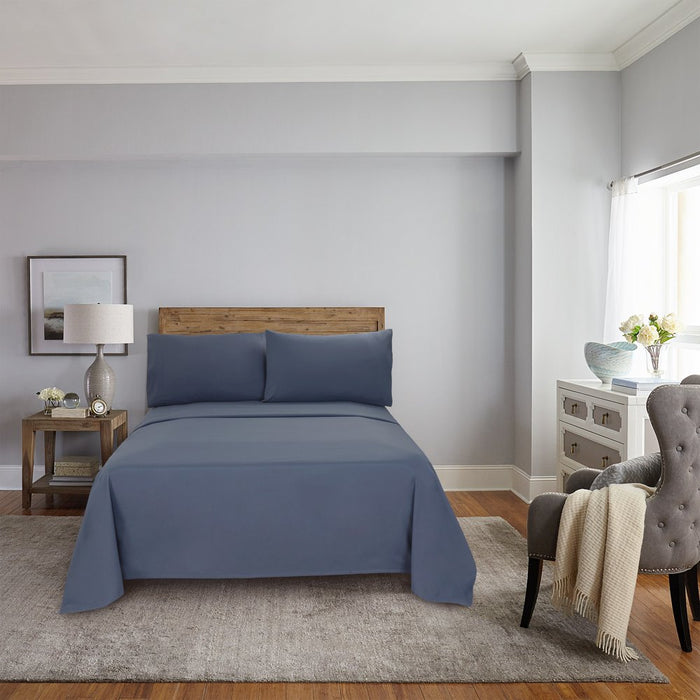 Mainstays Copper-Infused Cooling Microfiber Bed Sheet Set, Queen, Washed Indigo, 4 Piece