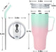 40Oz Insulated Tumbler with Handle,Stainless Steel Vacuum Mug with Lid and Straw,Maintains Cold and Heat for Hours,Sweat Proof/Leak Proof/Dishwasher Safe,Car Holder Cups-Green&Pink