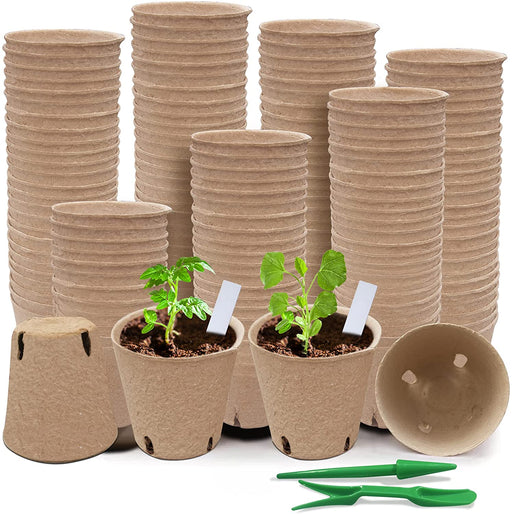 Baxrou 120 Packs 3.15 Inch Peat Pots Plant Starters for Seedling, Biodegradable Herb Seed Starter Pots Kits, Seedling Pots, Garden Germination Nursery Pot Wit 30 Plant Labels, 2 Transplant Tools.