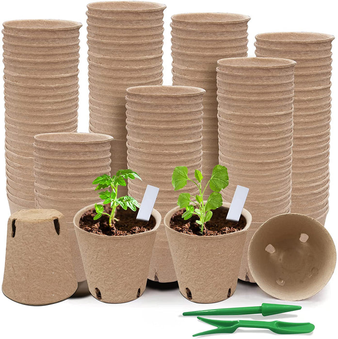 Baxrou 120 Packs 3.15 Inch Peat Pots Plant Starters for Seedling, Biodegradable Herb Seed Starter Pots Kits, Seedling Pots, Garden Germination Nursery Pot Wit 30 Plant Labels, 2 Transplant Tools.