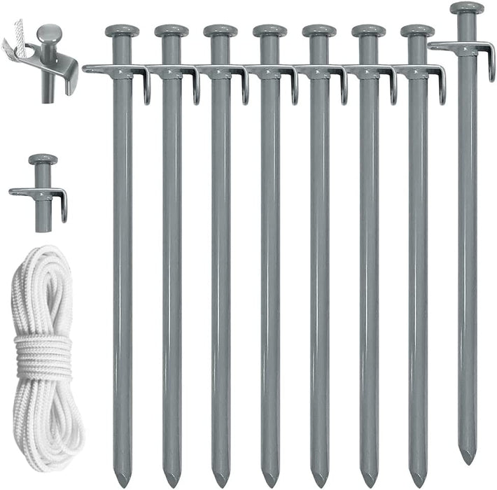 USA 12 Inch Multiuse Heavy Duty Steel Tent Stakes Tarp Pegs Camping Stakes for Outdoor Camping Canopy and Tarp with 4 Ropes 10FT Length(Orange)