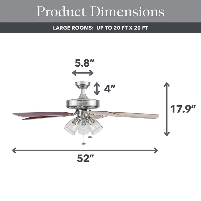 Better Homes & Gardens 52" 5 Blade Satin Nickel Ceiling Fan with 3 Lights