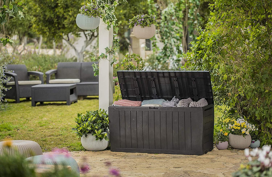 Marvel plus 71 Gallon Resin Outdoor Box for Patio Furniture Cushion Storage, Brown