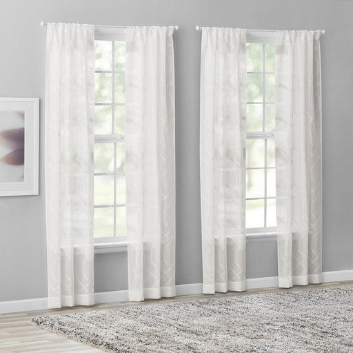 Mainstays Modern White Geometric Rod Pocket Sheer Curtain Set, 28" X 84" (4 Panels)