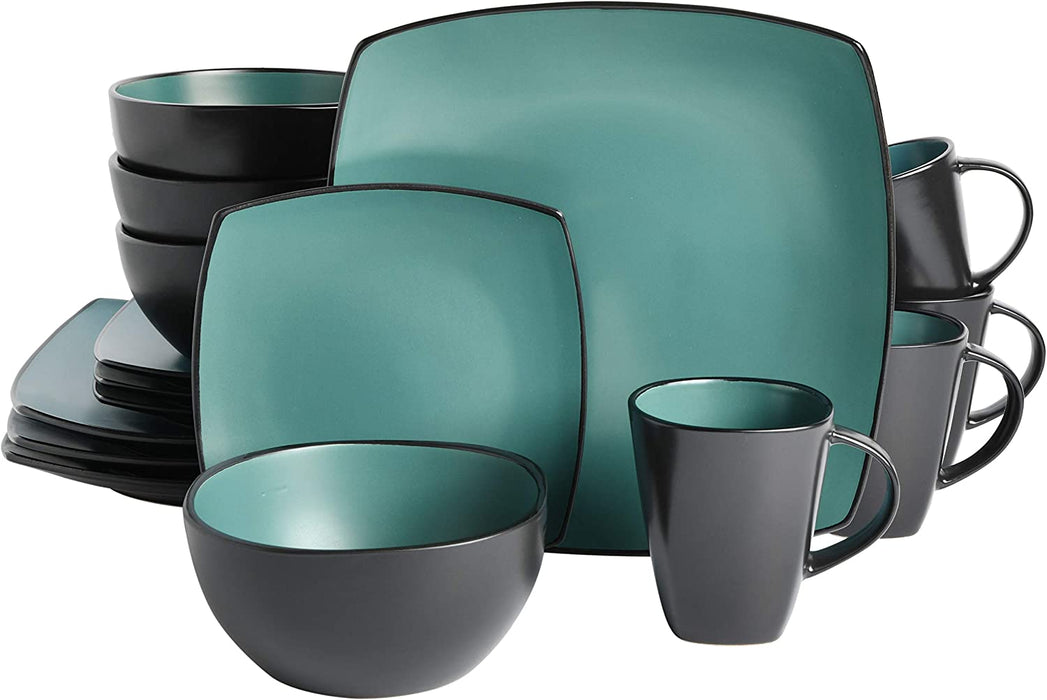 Gibson Soho Lounge 16-Piece Square Reactive Glaze Dinnerware Set, Red