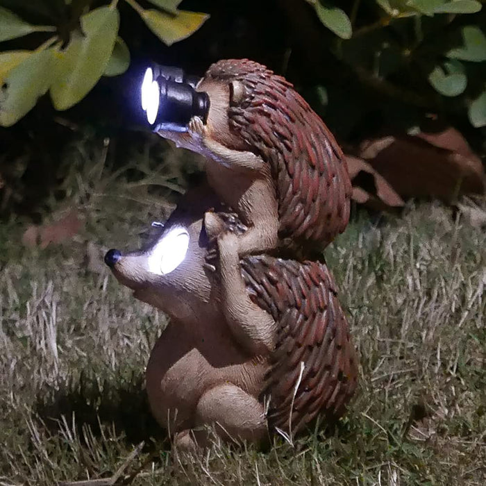 Garden Statues Hedgehog Yard Decor Solar Animal Outdoor Lawn outside Decorations Patio Ornaments Porch Waterproof Funny Sculptures Cute Figurines Gifts