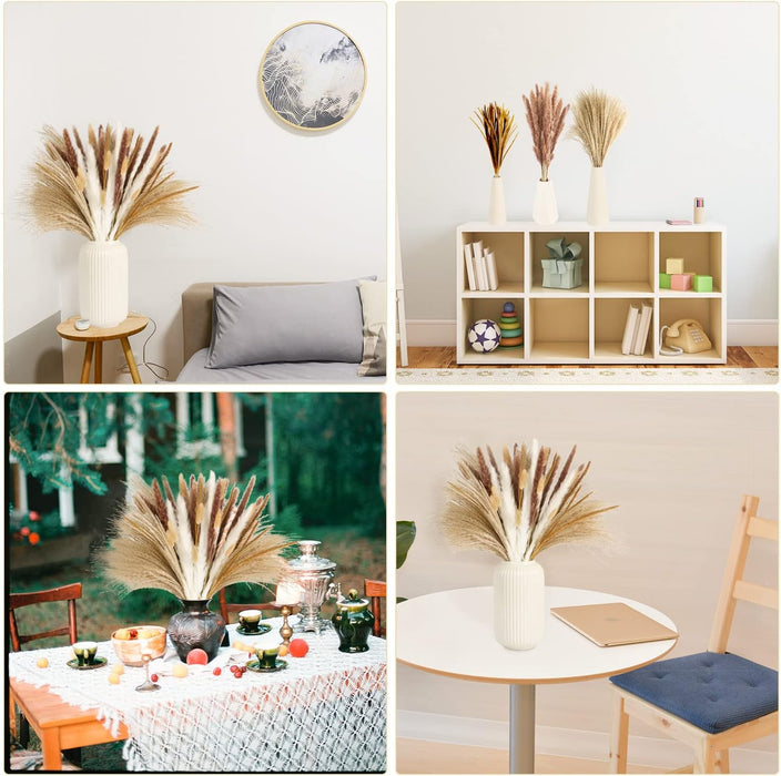 Dried Pampas Grass Decor, 120Pcs Boho Home Wedding Party Decor Dried Flowers Arrangements White & Natural Pampas Grass, Reed, Bunny Tails