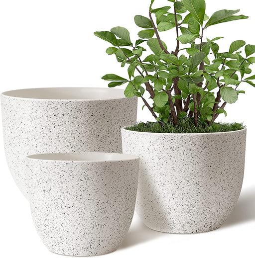 Giraffe Creation Plant Pots 10/9/8 Inch Set of 3, Flower Pots Outdoor Indoor, Planters with Drainage Hole, Speckled White
