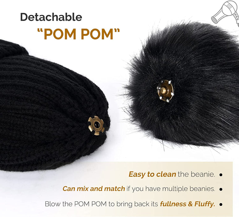 FURTALK Womens Winter Knitted Beanie Hat with Faux Fur Pom Warm Knit Skull Cap Beanie for Women…