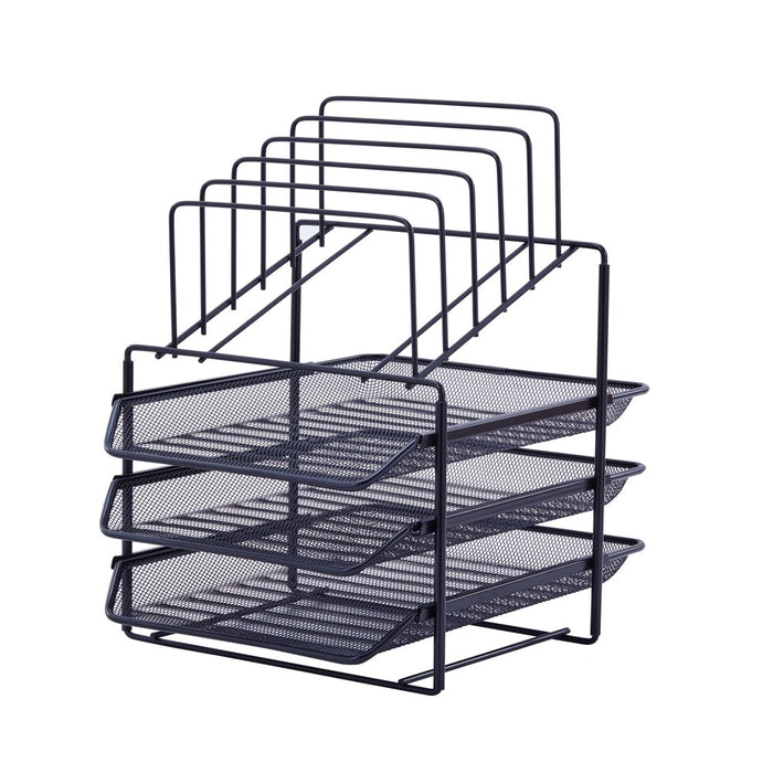 Pen + Gear, Mesh Desk Organizer with 3 Sliding Letter Tray, 5 Upright Sections, Black