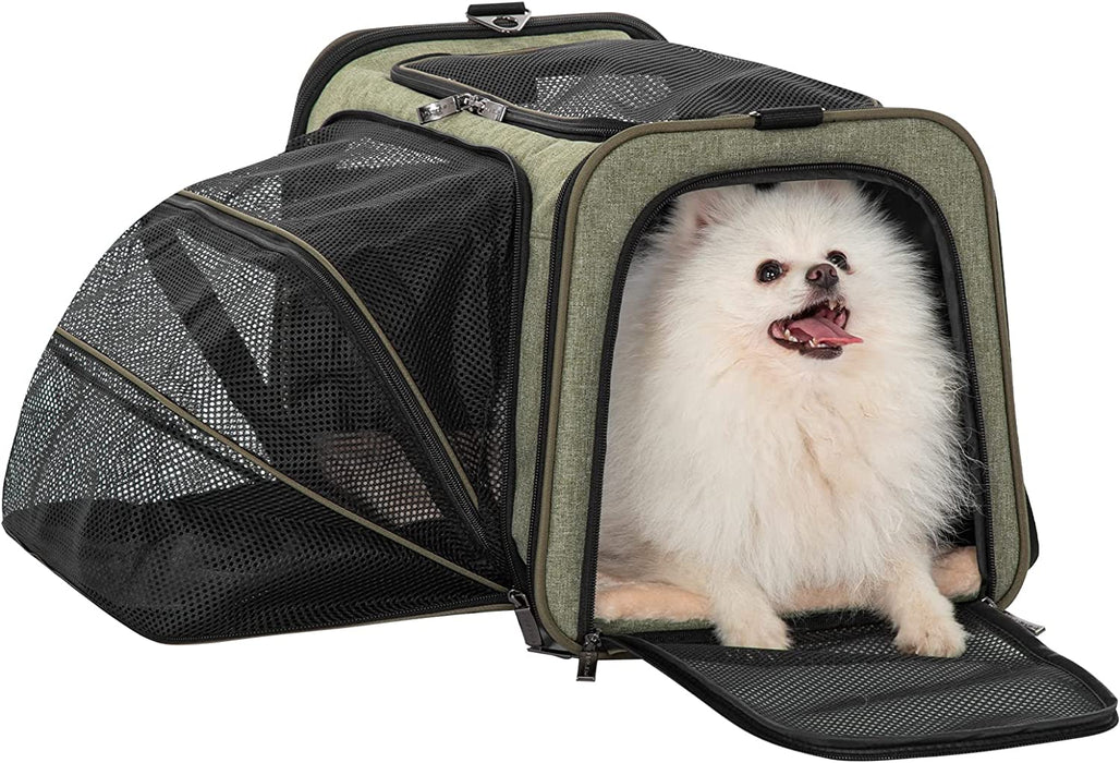 Expandable Cat Carrier Dog Carriers,Airline Approved Soft-Sided Portable Pet Travel Washable Carrier for Kittens,Puppies,Removable Soft Plush Mat and Pockets,Locking Safety Zippers