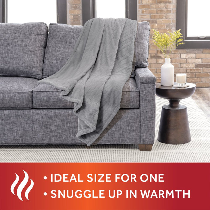 Sunbeam Grey Faux Fur Heated Throw