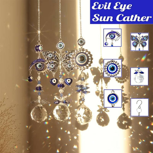 Sun Catchers, 3PCS Evil Eye Suncatcher for Window Hanging Crystal Ball Prisms Rainbow Maker Blue Eyes Pendant for Garden Car Home Indoor Outdoor Decor Charm Valentine'S Day Gift