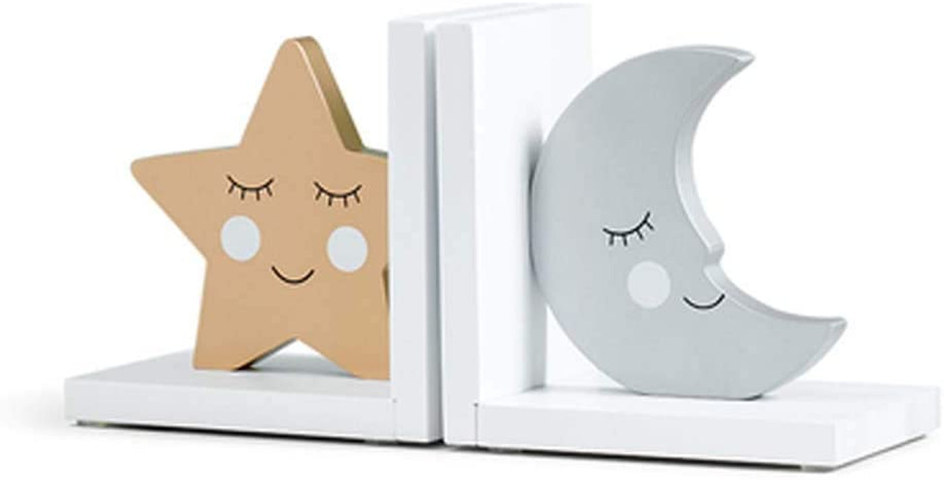 Cribmate Wooden Bookends for Kids Moon & Star Thematic Bookends for Kids Nursery Room Decor