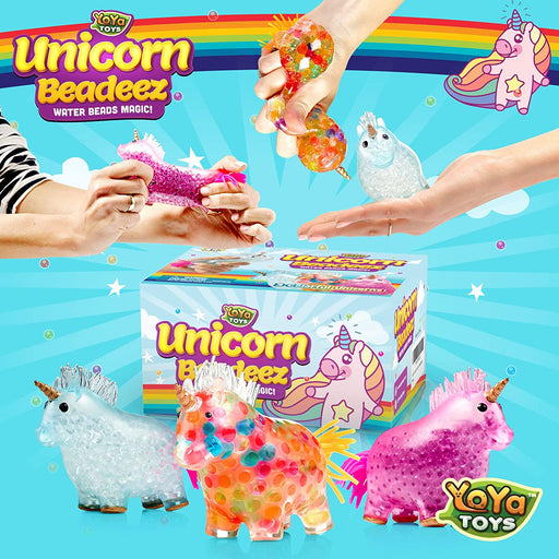 Beadeez Unicorn Squishy Stress Balls Toy (3-Pack) for Girls, Boys, or Adults - Colorful, Gel Water Beads Balls inside - Promote Anxiety and Stress Relief - Promote Calm Focus and Play