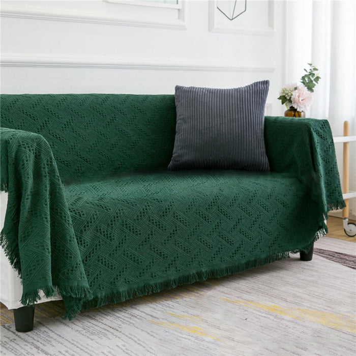 Cotton Geometrical Sofa Cover, Sectional Couch Covers for 1 Cushion Couch Couch Cover Living Room Throws Blankets Sofa Slipcovers, Furniture Protector for Pets (Medium, 71" X 91", Green)