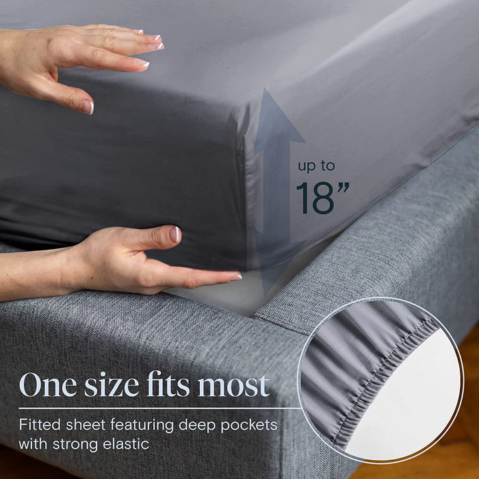 6 PC Sheet Set Bamboo Sheets Deep Pockets 18" Eco Friendly Wrinkle Free Sheets Machine Washable Hotel Bedding Silky Soft - Light Grey Queen
