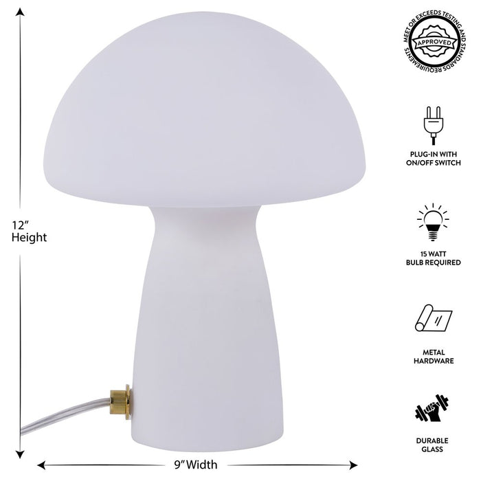Urban Shop Novelty Glass Mushroom Lamp, Off-White Matte, 12" H, Plug-In