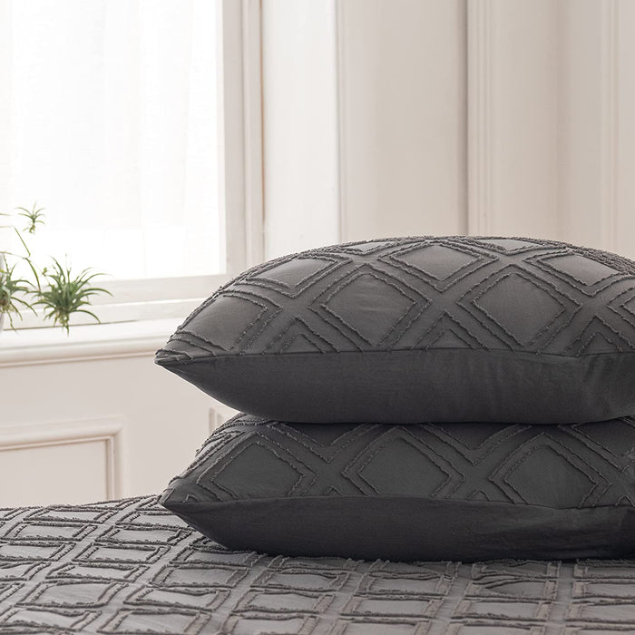 Queen Size Comforter Set Diamond Tufted Design, Lightweight Microfiber Bedding Set, Soft and Fluffy Bed Comforter for All Seasons, Dark Grey