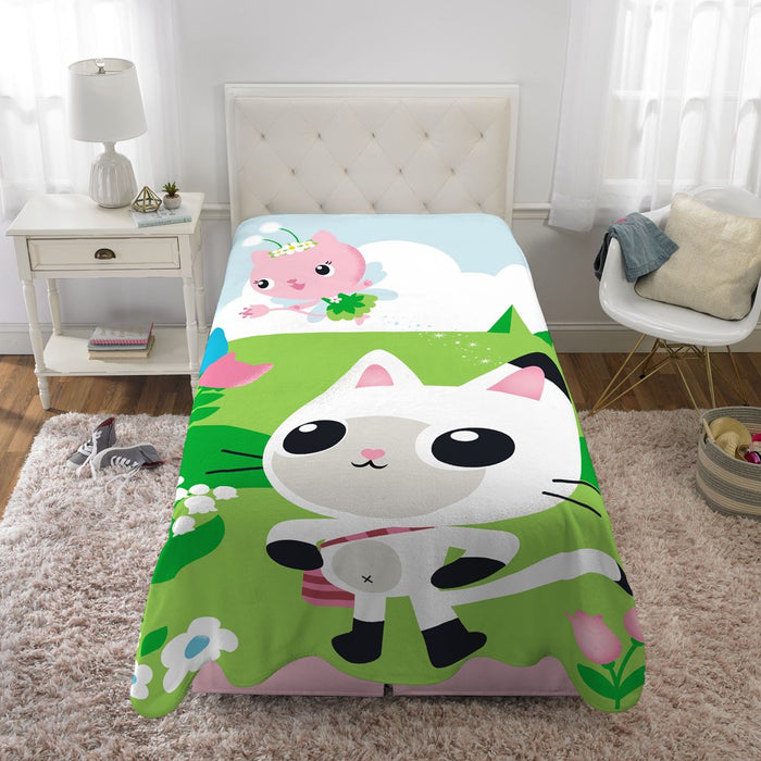 Gabby'S Dollhouse Kids Plush Twin/Full Blanket, 62 X 90, Blue and Green, Dreamworks