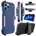 for Iphone 13 Pro Max/13 Pro/13/13 Mini Phone Case with Belt Clip Stand Shockproof Protective Case Hybrid Armor Cover, Navy Blue