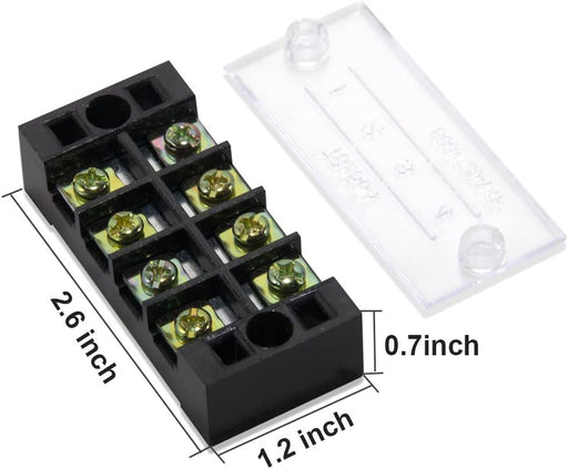 Terminal Block and Strip - 12Pcs (6 Sets) 4 Positions Dual Row 600V 25A Screw Terminal Strip Blocks with Cover + 400V 25A 4 Positions Pre-Insulated Terminals Barrier Strip Black & Red