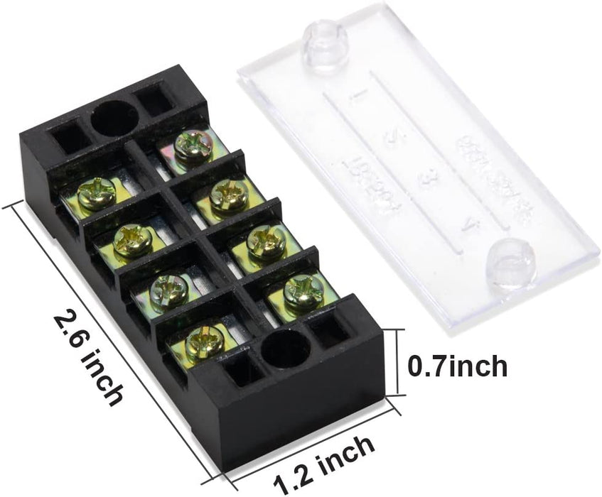 Terminal Block and Strip - 12Pcs (6 Sets) 4 Positions Dual Row 600V 25A Screw Terminal Strip Blocks with Cover + 400V 25A 4 Positions Pre-Insulated Terminals Barrier Strip Black & Red