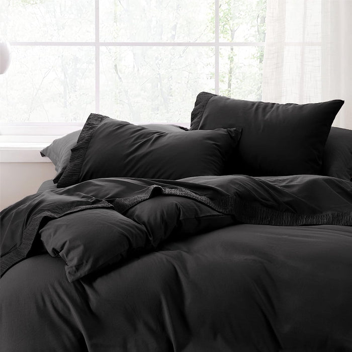 Bedsure Full Size Sheet Sets - Soft 1800 Sheets for Full Size Bed, 4 Pieces Hotel Luxury Black Sheets Full, Easy Care Polyester Microfiber Cooling Bed Sheet Set