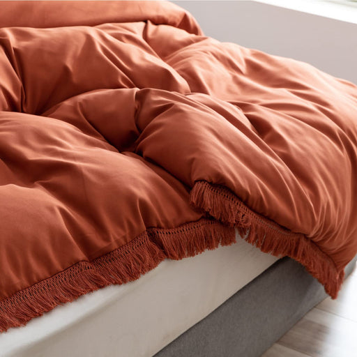 Terracotta Comforter Set Queen Size, 3 Pcs Boho Fringe Tufted Soft Microfiber Bedding Sets, Tassel Burnt Orange Comforter Sets for All Season (1 Comforter + 2 Pillowcases)