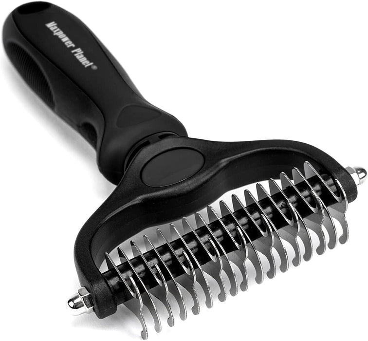 Pet Grooming Brush - Double Sided Shedding and Dematting Undercoat Rake Comb for Dogs and Cats,Extra Wide, Blue, Dog Grooming Brush, Dog Shedding Brush