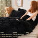 3 Pieces Furry Plush Duvet Cover Set, Black Faux Fur Comforter Cover Set, Luxury Soft Velvet Fuzzy Fluffy Bedding Set, Shaggy Duvet Cover with 2 Pillow Covers, Zipper Closure, Queen Size, Black