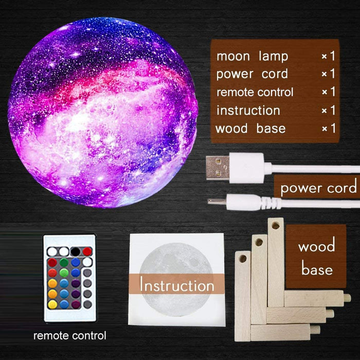 Moon Lamp Inches Galaxy Lamp Night Light 16 Colors LED Moon Light with Stand Remote Touch Control and USB Rechargeable Home Décor(5.9 Inches)