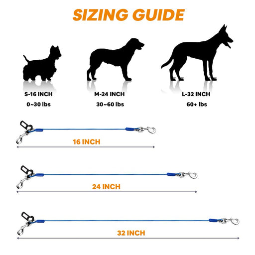 Dog Car Seat Harness Pet Seat Belt Restraint Coated Steel Rope Seat Belt 16"/24"/32" with Double Clip and Latch Attachment Small Medium Large Dogs
